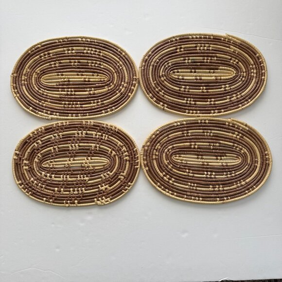 Vintage Oval Woven Rattan Placemats Natural Brown 15.25"10.5" - Picture 1 of 7